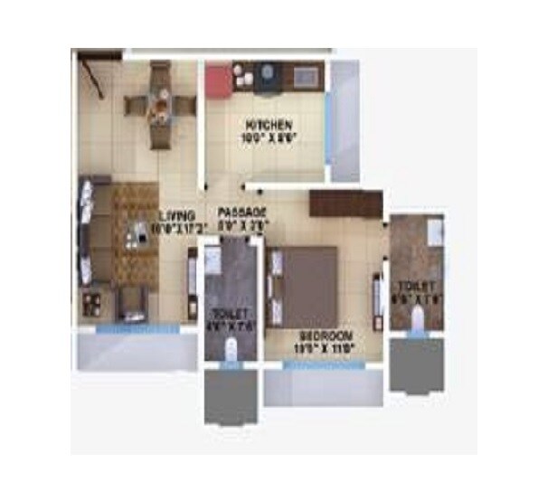 Floor plan of 1 BHK 444 Sq. Ft. Apartment in Sudarshan Lands End, Mumbai