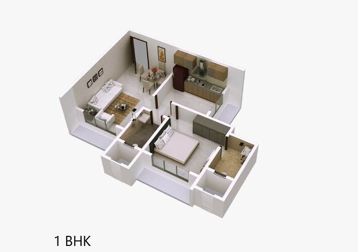 Floor plan of 1 BHK 529 Sq. Ft. Apartment in Sudarshan Lands End, Mumbai