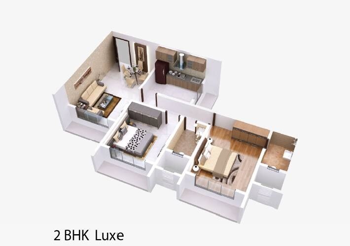 Floor plan of 2 BHK 615 Sq. Ft. Apartment in Sudarshan Lands End, Mumbai