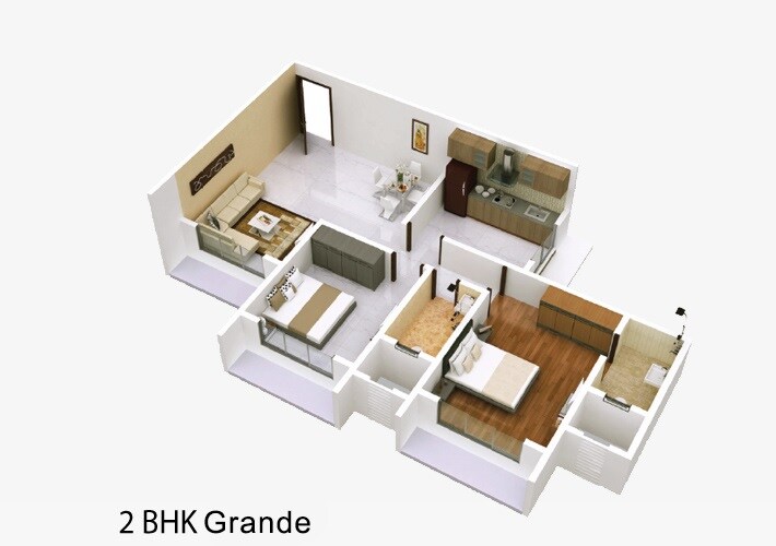 Floor plan of 2 BHK 672 Sq. Ft. Apartment in Sudarshan Lands End, Mumbai