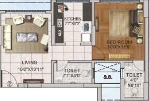 Floor plan of 1 BHK 406 Sq. Ft. Apartment in Sudhanshu Heights, Mumbai