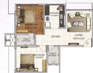 Floor plan of 2 BHK 546 Sq. Ft. Apartment in Sudhanshu Heights, Mumbai