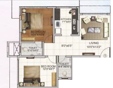 Floor plan of 2 BHK 553 Sq. Ft. Apartment in Sudhanshu Heights, Mumbai