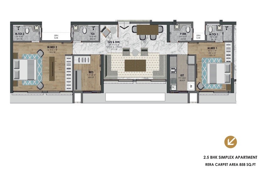 Floor plan of 2 BHK 858 Sq. Ft. Apartment in Sugee Atharva, Mumbai