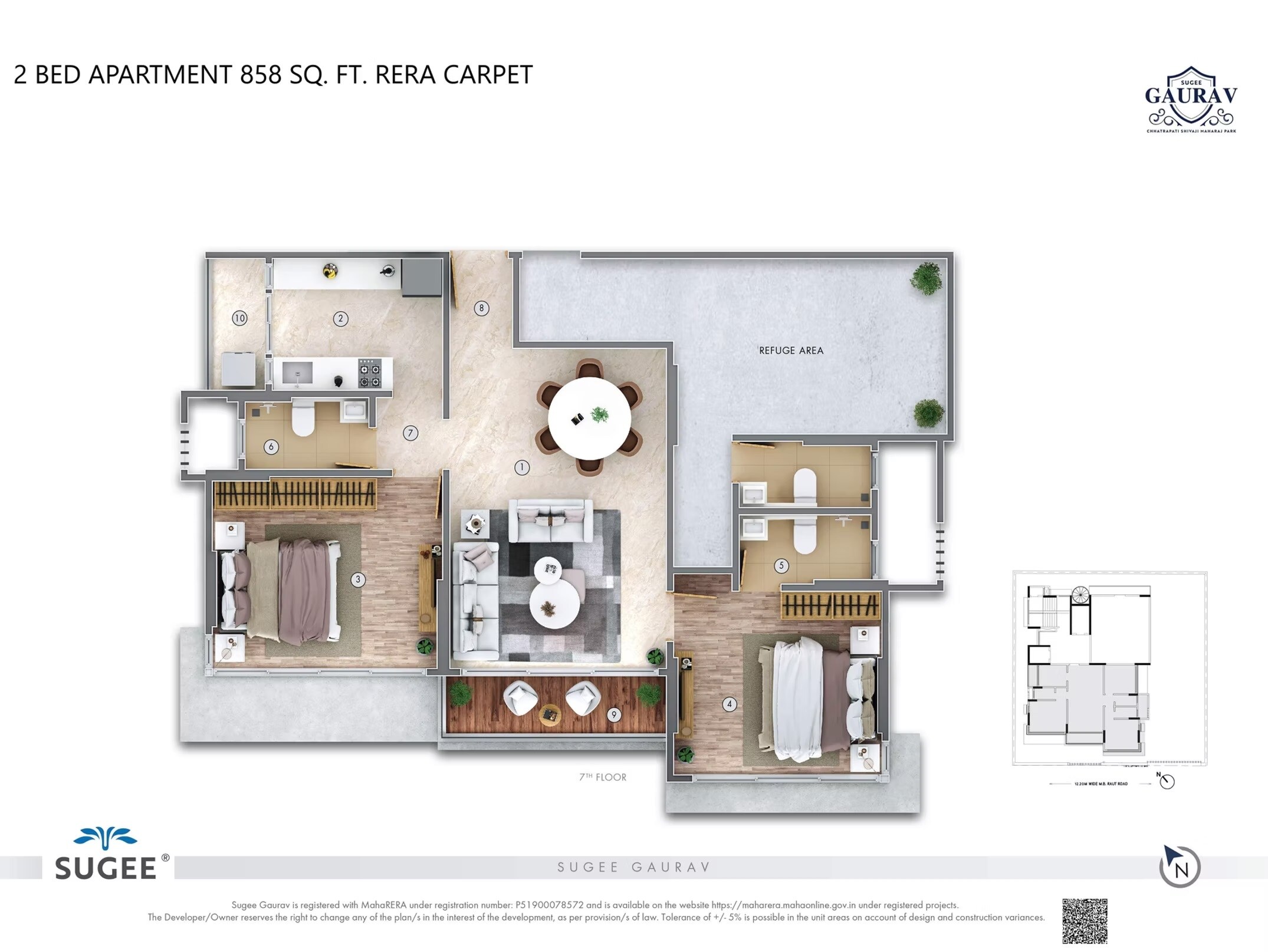 Floor plan of 2 BHK 858 Sq. Ft. Apartment in Sugee Gaurav, Mumbai