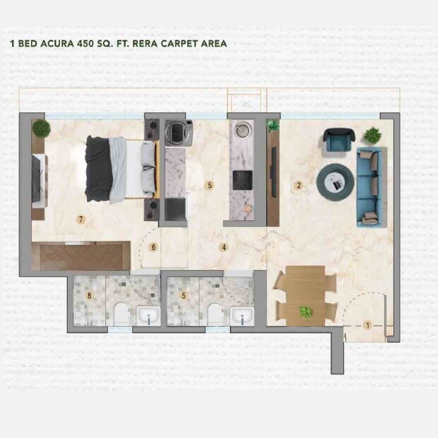 1 BHK 450 Sq. Ft. Apartment