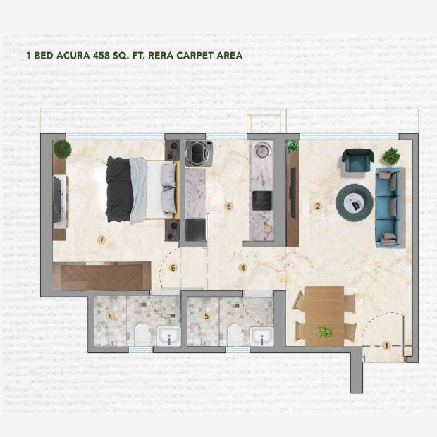 Floor plan of 1 BHK 458 Sq. Ft. Apartment in Sugee Greendale Estates, Mumbai
