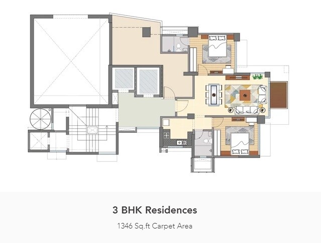 Floor plan of 3 BHK 1346 Sq. Ft. Apartment in Sugee Indira, Mumbai