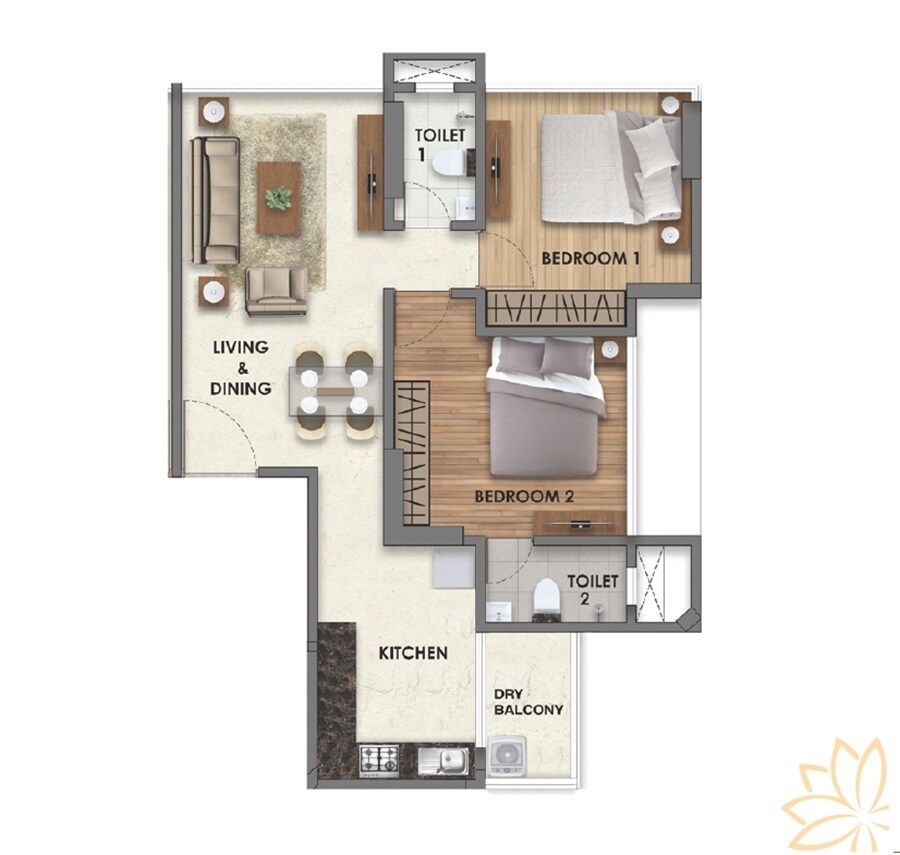 Floor plan of 2 BHK 694 Sq. Ft. Apartment in Sugee Laxmi Niwas, Mumbai