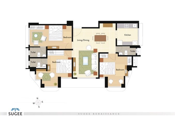 3 BHK 875 Sq. Ft. Apartment