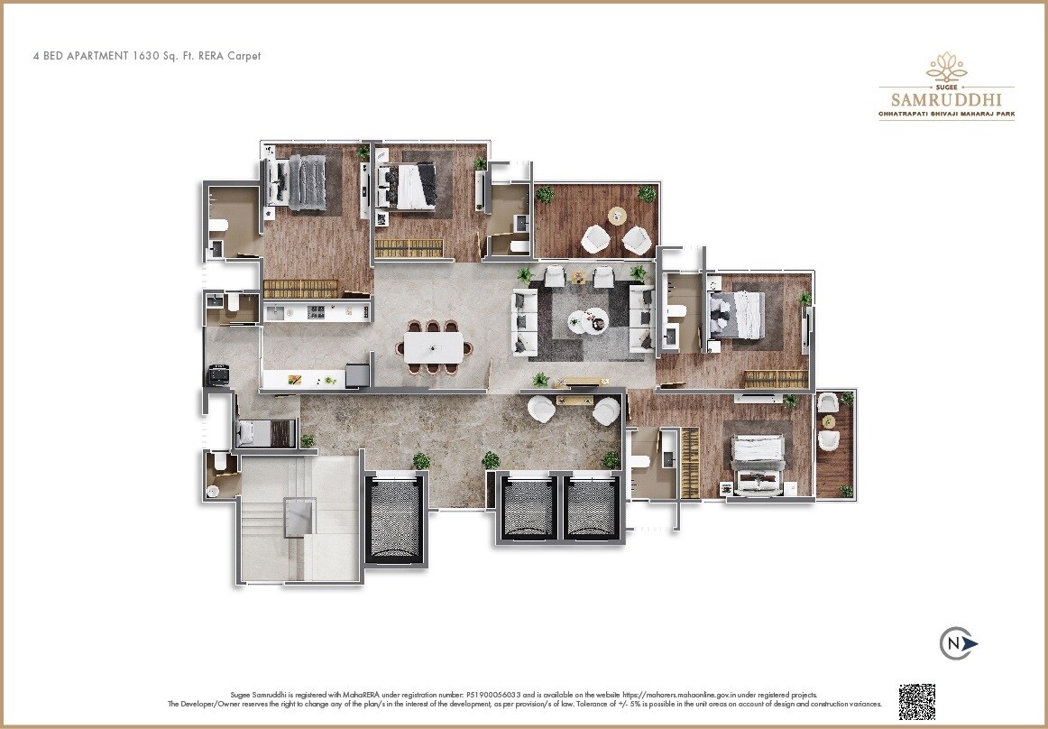 Floor plan of 4 BHK Apartment - 1630 sq. ft. in Sugee Samruddhi, Mumbai