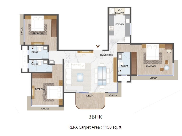 Floor plan of 3 BHK 1150 Sq. Ft. Apartment in Sugee Saraswati Niwas, Mumbai
