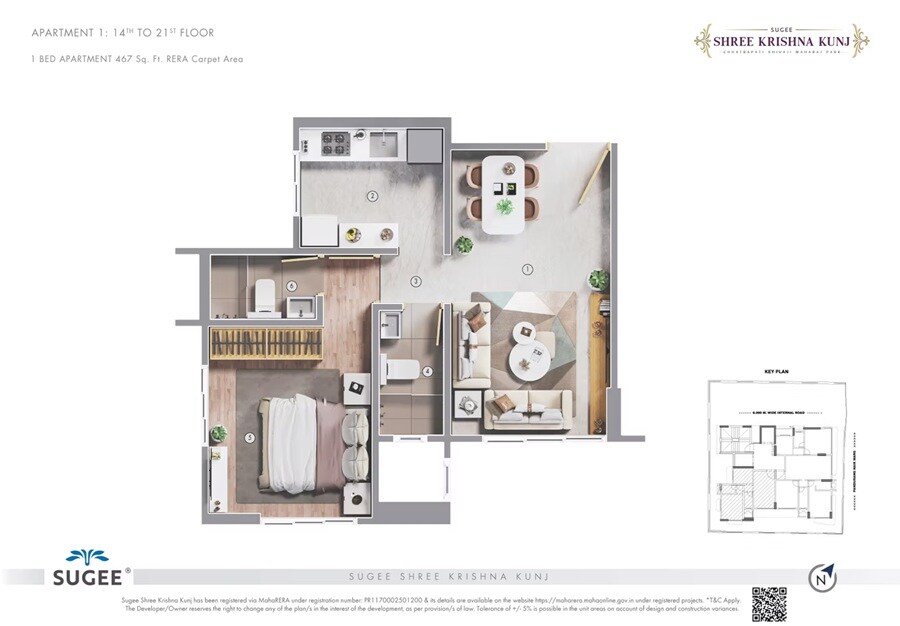 1 BHK 465 Sq. Ft. Apartment