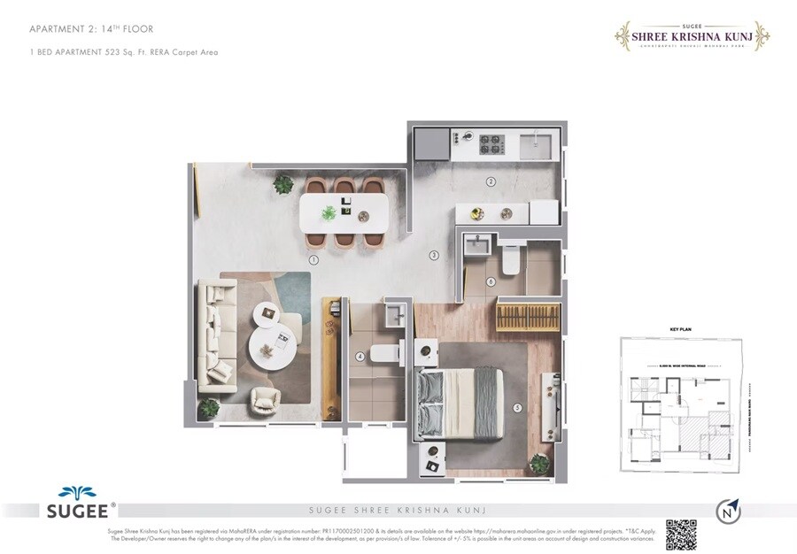 1 BHK 523 Sq. Ft. Apartment