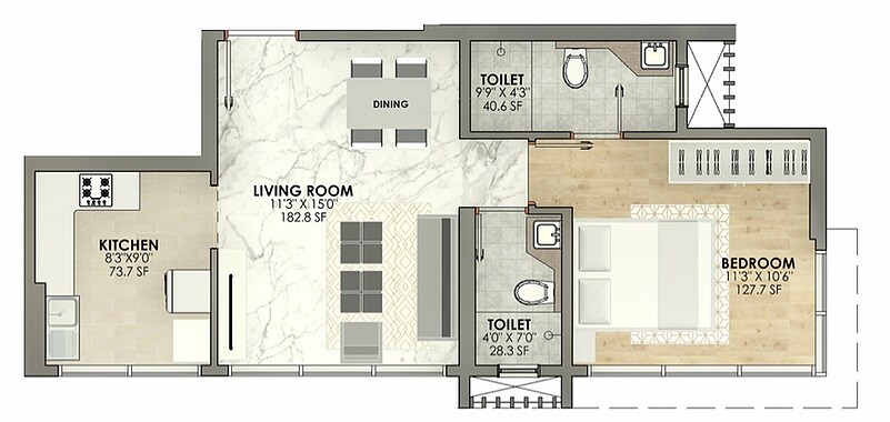 Floor plan of 1 BHK 470 Sq. Ft. Apartment in Sugee Shubhada, Mumbai