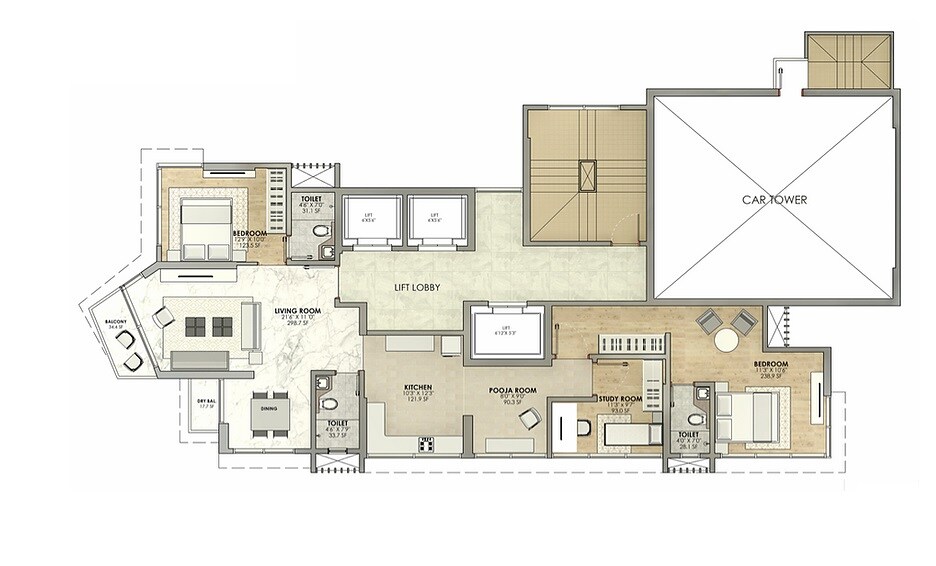 Floor plan of 3 BHK 1170 Sq. Ft. Apartment in Sugee Shubhada, Mumbai