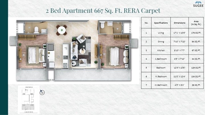 Floor plan of 2 BHK 667 Sq. Ft. Apartment in Sugee Srushti, Mumbai