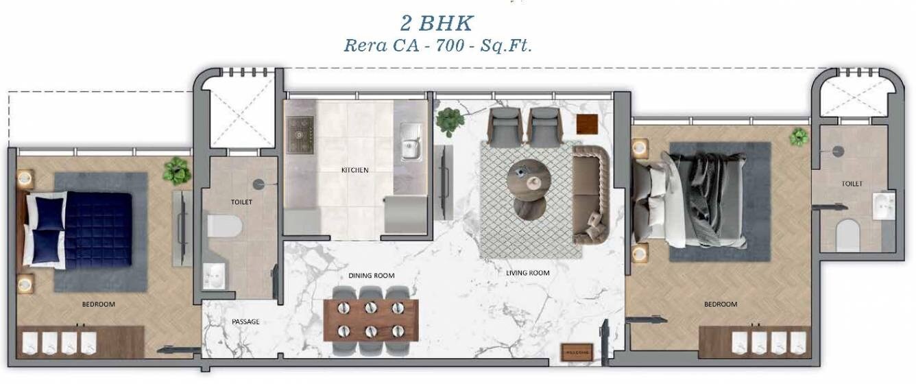 Floor plan of 2 BHK 700 Sq. Ft. Apartment in Sugee Akanksha, Mumbai