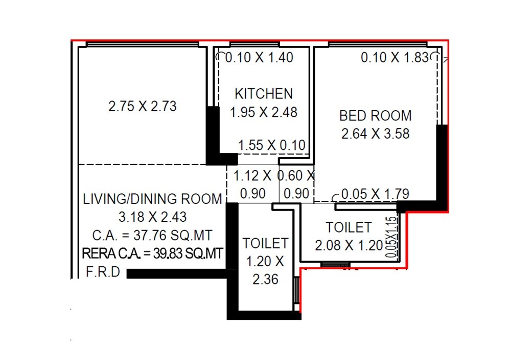 Floor plan of 1 BHK 429 Sq. Ft. Apartment in Sugee Vrundavan, Mumbai
