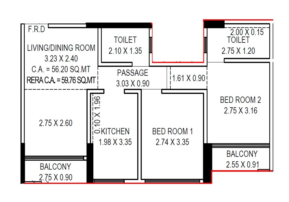 Floor plan of 2 BHK 643 Sq. Ft. Apartment in Sugee Vrundavan, Mumbai
