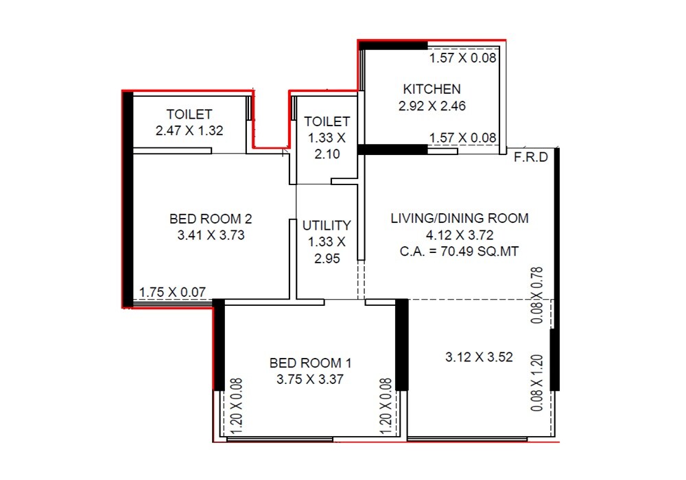 Floor plan of 2 BHK 759 Sq. Ft. Apartment in Sugee Vrundavan, Mumbai
