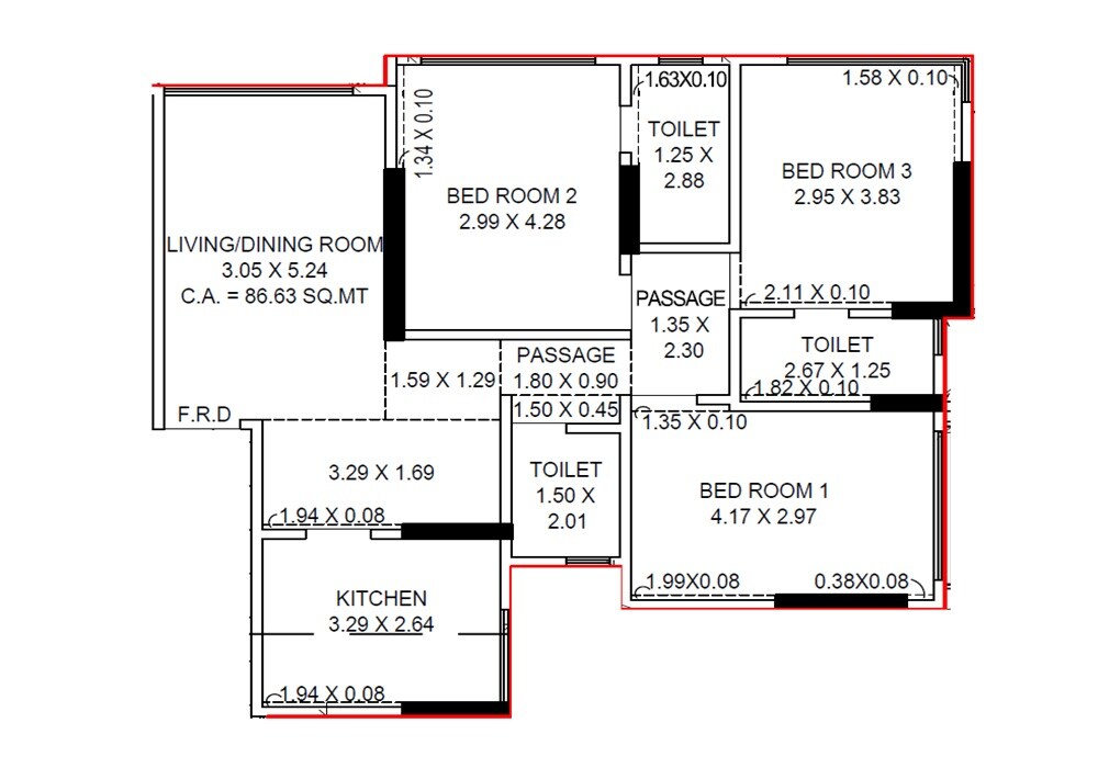 Floor plan of 3 BHK 932 Sq. Ft. Apartment in Sugee Vrundavan, Mumbai
