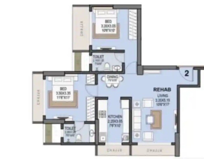 Floor plan of 2 BHK 715 Sq. Ft. Apartment in Sujanya Rachanaa, Mumbai