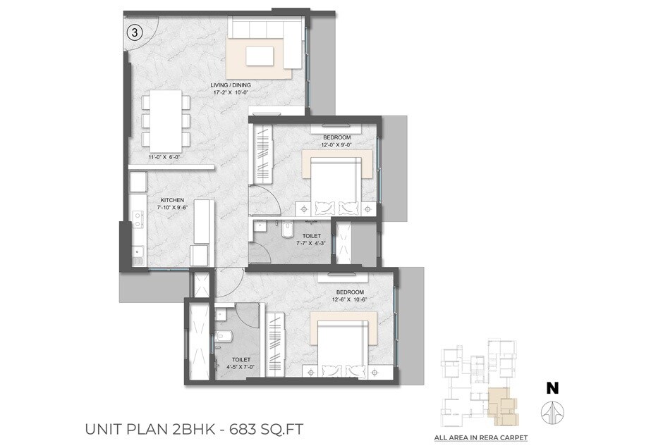 Floor plan of 2 BHK 683 Sq. Ft. Apartment in Sukhada CHS Borivali, Mumbai