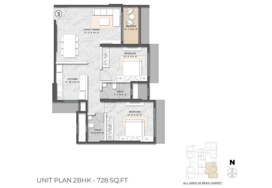 2 BHK 728 Sq. Ft. Apartment
