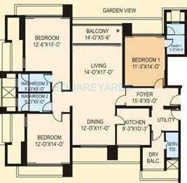 Floor plan of 3 BHK 2054 Sq. Ft. Apartment in Sumer Trinity Towers, Mumbai