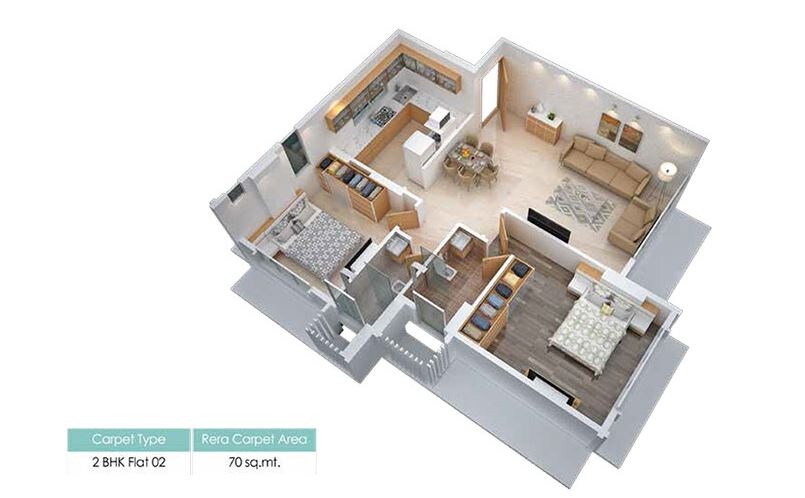 Floor plan of 2 BHK 753 Sq. Ft. Apartment in Sumit  Lata, Mumbai
