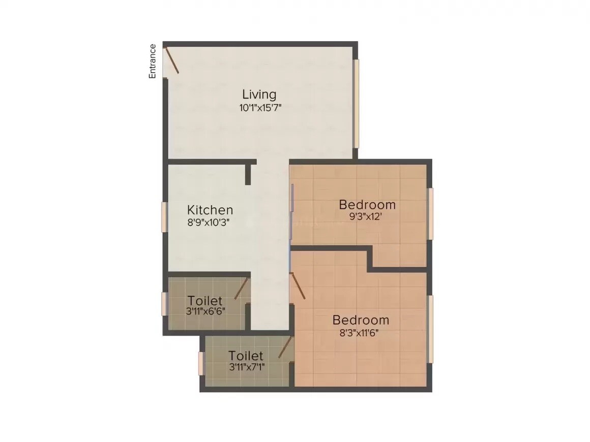 Floor plan of 2 BHK 521 Sq. Ft. Apartment in Sumit Artista, Mumbai
