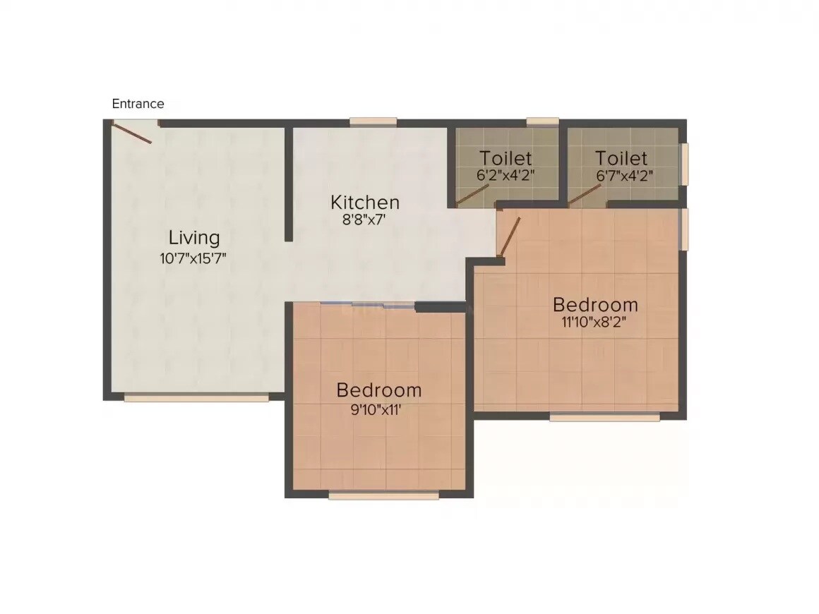 Floor plan of 2 BHK 555 Sq. Ft. Apartment in Sumit Artista, Mumbai