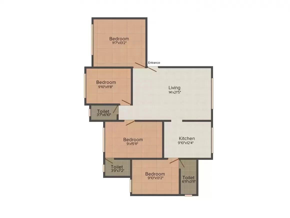Floor plan of 4 BHK 1076 Sq. Ft. Apartment in Sumit Artista, Mumbai