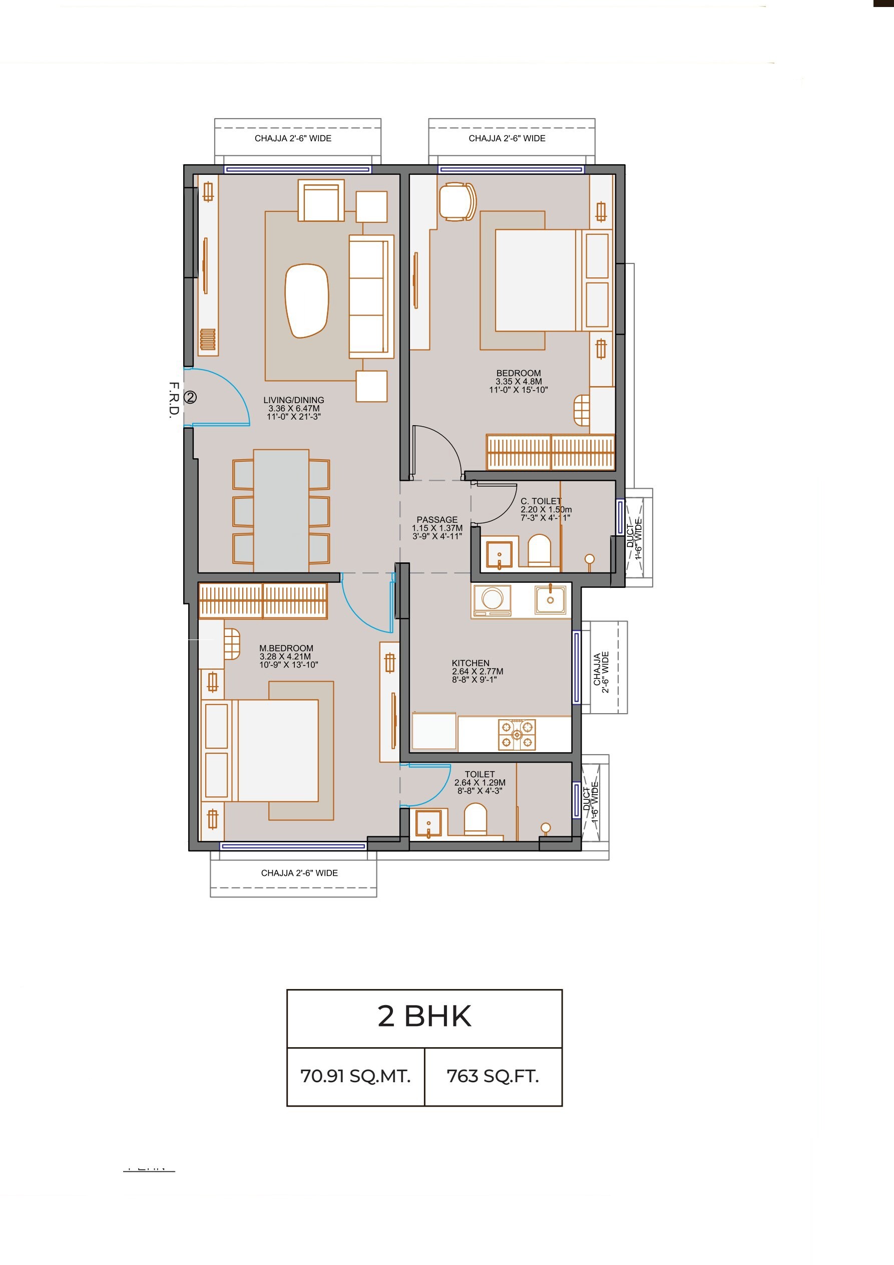 1 BHK 763 Sq. Ft. Apartment