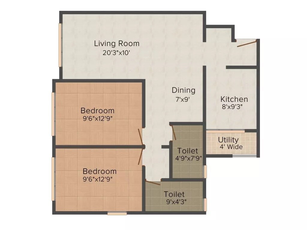 Floor plan of 2 BHK 818 Sq. Ft. Apartment in Sumit Garden Groove, Mumbai