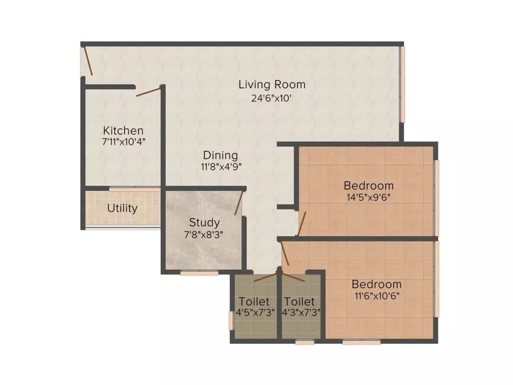 Floor plan of 2 BHK 926 Sq. Ft. Apartment in Sumit Garden Groove, Mumbai