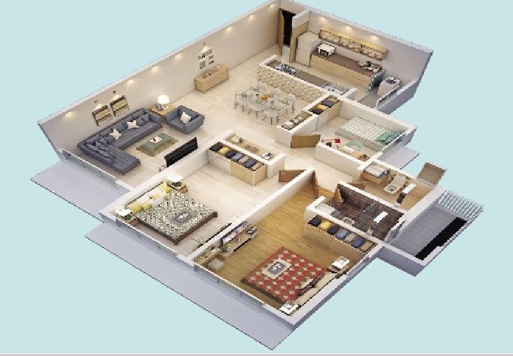 Floor plan of 2 BHK 818 Sq. Ft. Apartment in Sumit Garden Grove, Mumbai