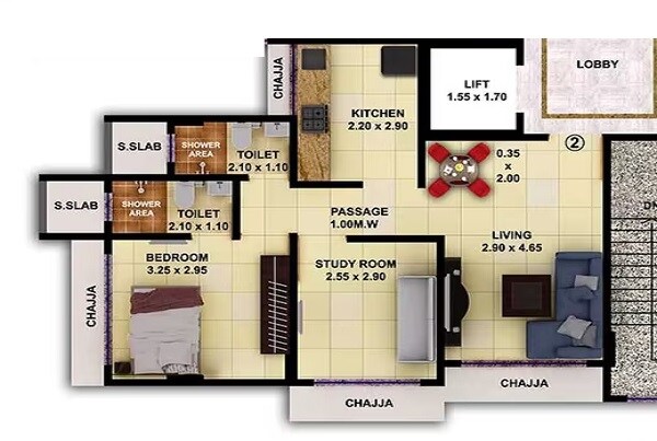 Floor plan of 2 BHK 585 Sq. Ft. Apartment in Sumit Gorai Mitasu, Mumbai