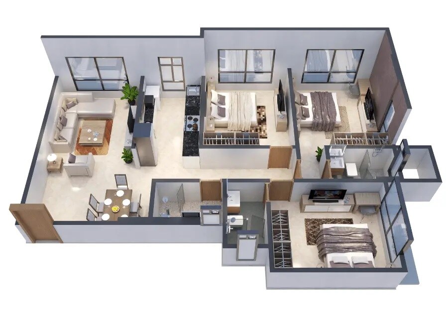 Floor plan of 3 BHK 814 Sq. Ft. Apartment in Sumit Gurukrishna, Mumbai