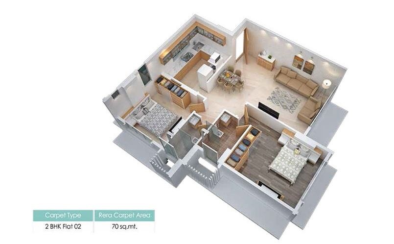 Floor plan of 2 BHK 753 Sq. Ft. Apartment in Sumit Lata, Mumbai