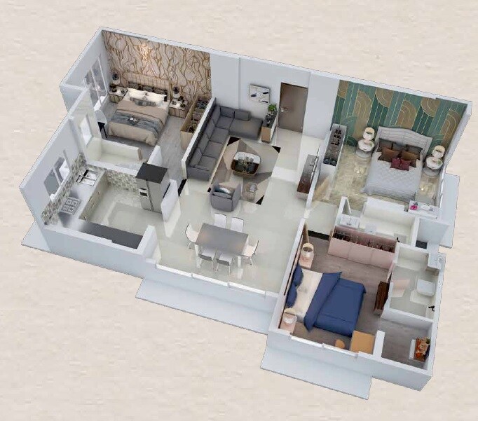Floor plan of 3 BHK Apartment - 1099 sq. ft. in Sumit One, Mumbai