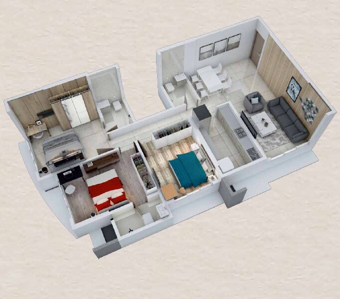 Floor plan of 3 BHK Apartment - 931 sq. ft. in Sumit One, Mumbai