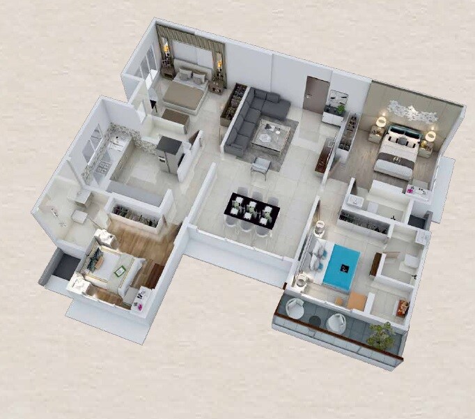 Floor plan of 4 BHK Apartment - 1313 sq. ft. in Sumit One, Mumbai