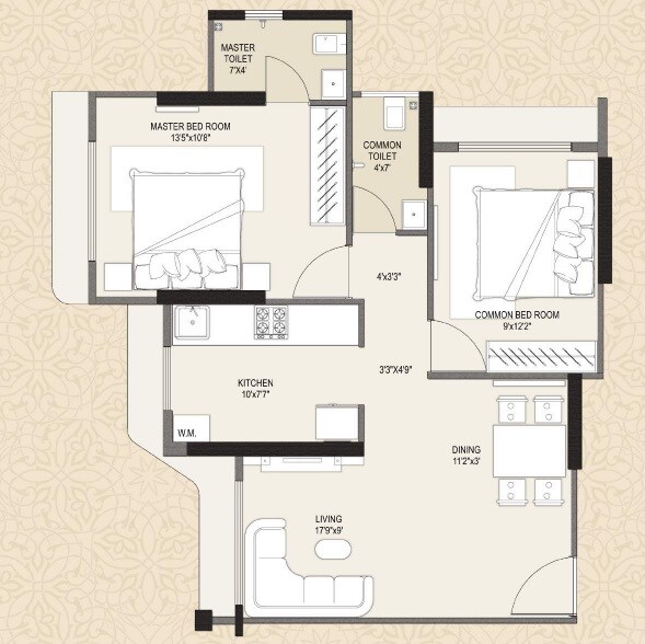 Floor plan of 2 BHK 651 Sq. Ft. Apartment in Sumit Proxima, Mumbai