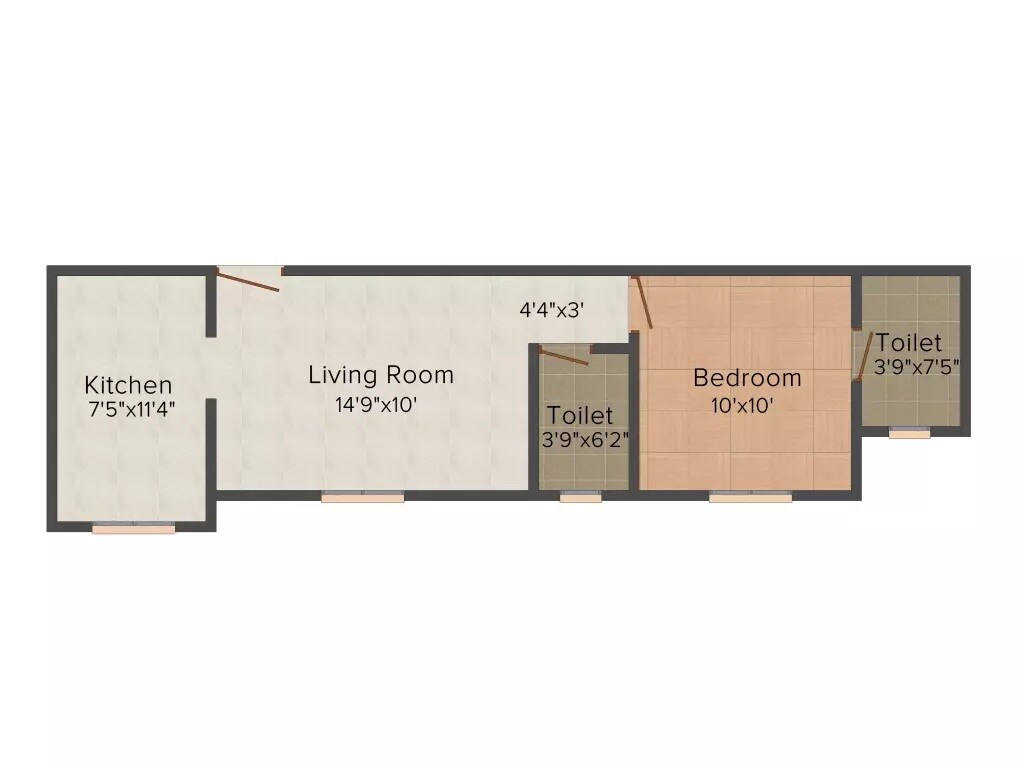 Floor plan of 1 BHK 410 Sq. Ft. Apartment in Sumit Sun Sumit, Mumbai