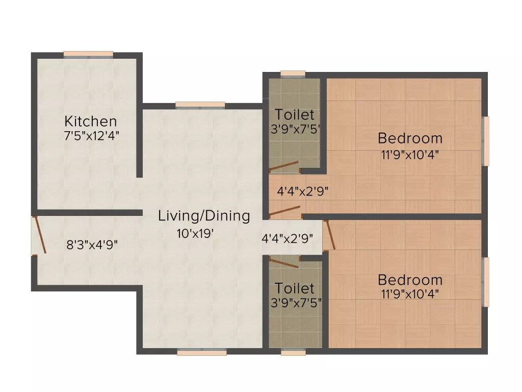 Floor plan of 2 BHK 666 Sq. Ft. Apartment in Sumit Sun Sumit, Mumbai