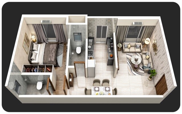 Floor plan of 1 BHK 436 Sq. Ft. Apartment in Sumukha Imperial Heights, Mumbai