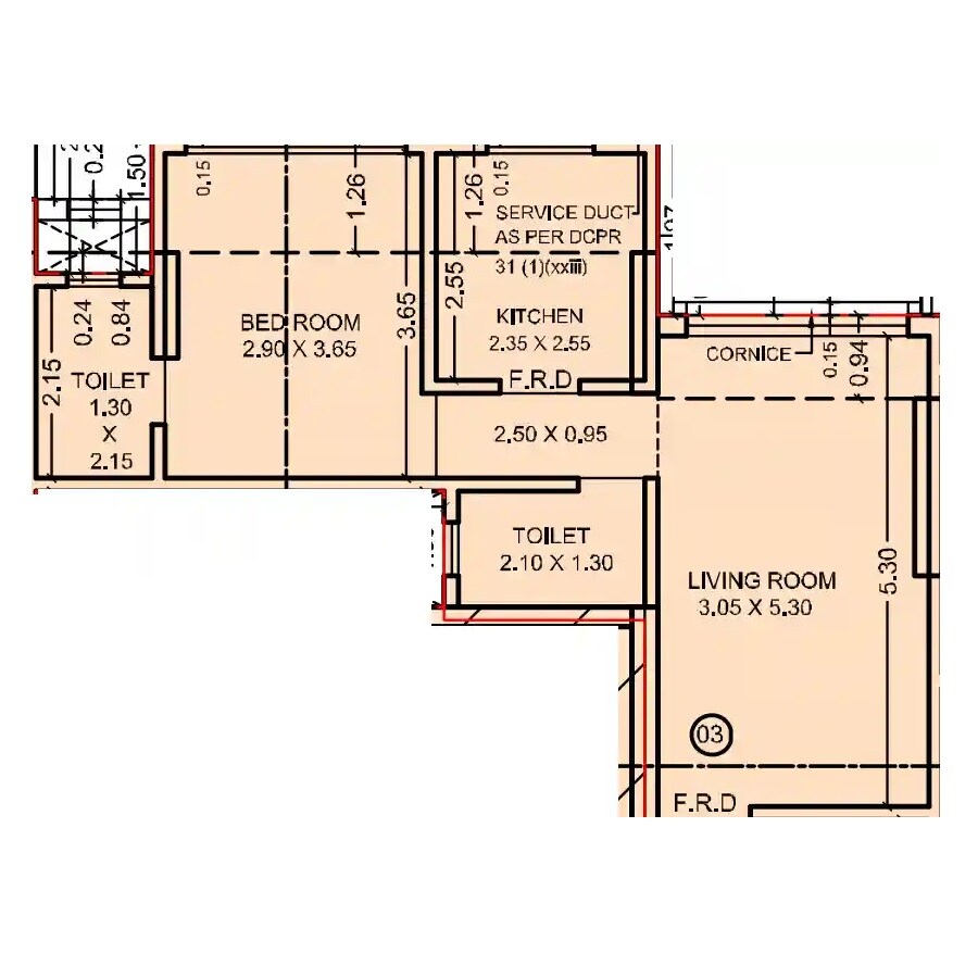 Floor plan of 1 BHK 428 Sq. Ft. Apartment in Sumukha KDO CHS, Mumbai