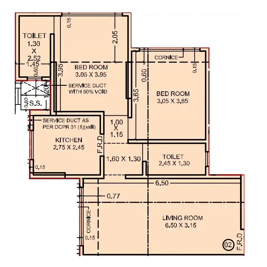 Floor plan of 2 BHK 576 Sq. Ft. Apartment in Sumukha KDO CHS, Mumbai